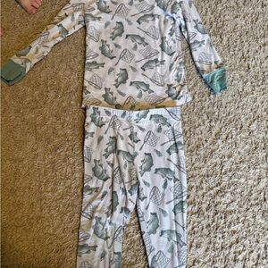 Caden Lane Dinosaur Pajama Set - Green and Cream